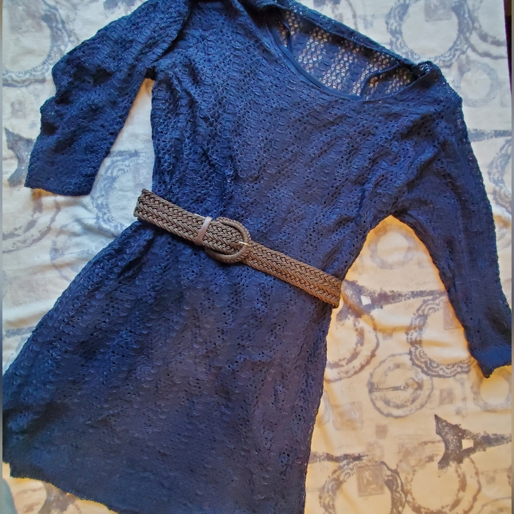 Maurices gorgeous blue crochet over lined dress. - Picture 5 of 11
